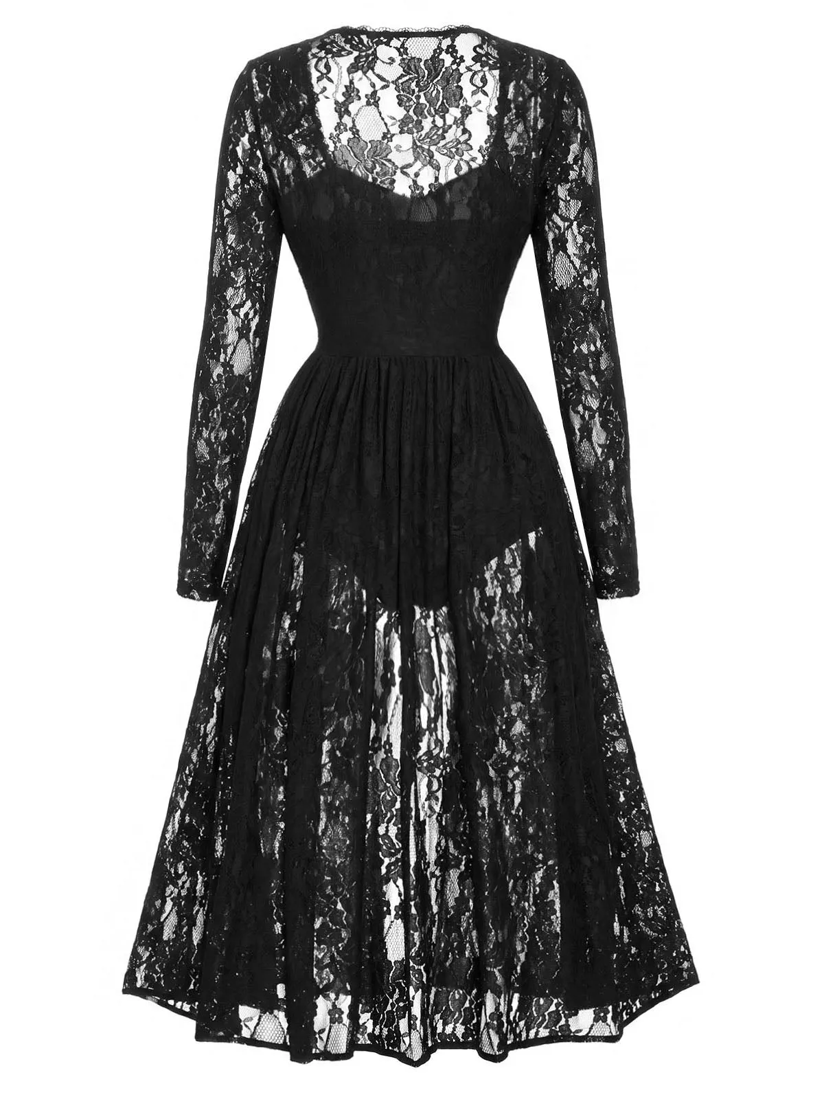 Black 1950s Floral Lace Bodysuit Nightgown sold by Retro Stage product image thumbnail 4