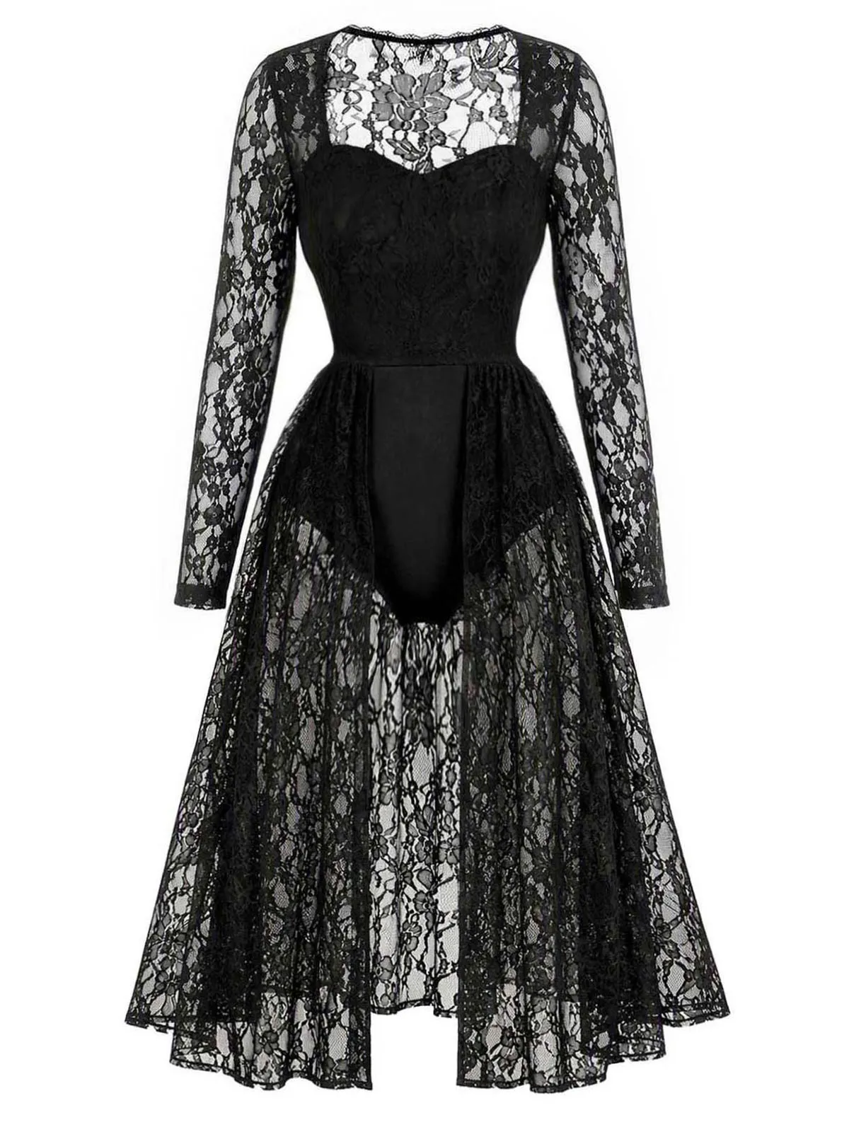 Black 1950s Floral Lace Bodysuit Nightgown sold by Retro Stage product image thumbnail 2