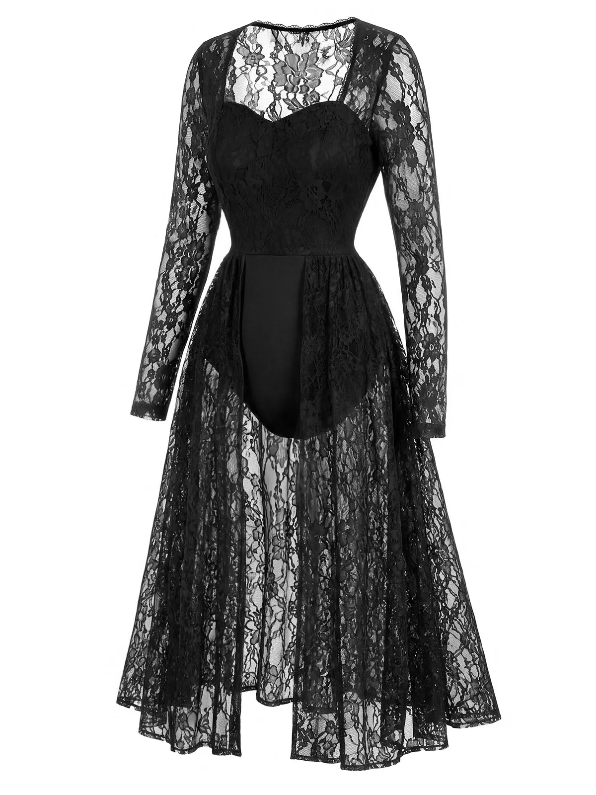 Black 1950s Floral Lace Bodysuit Nightgown sold by Retro Stage product image thumbnail 3