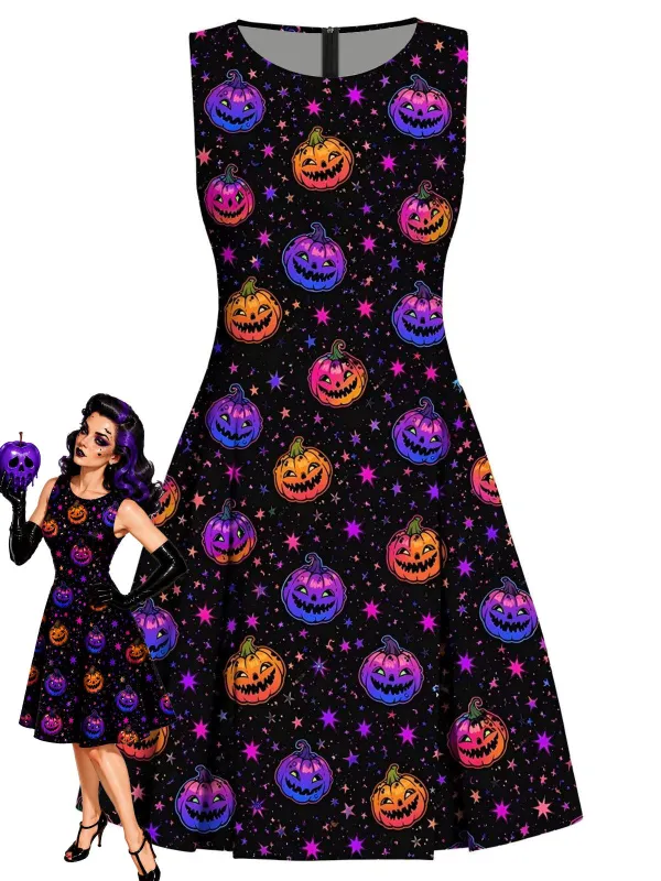[Pre-Sale] Black 1960s Halloween Dark Pumpkin A-line Dress made by Retro Stage