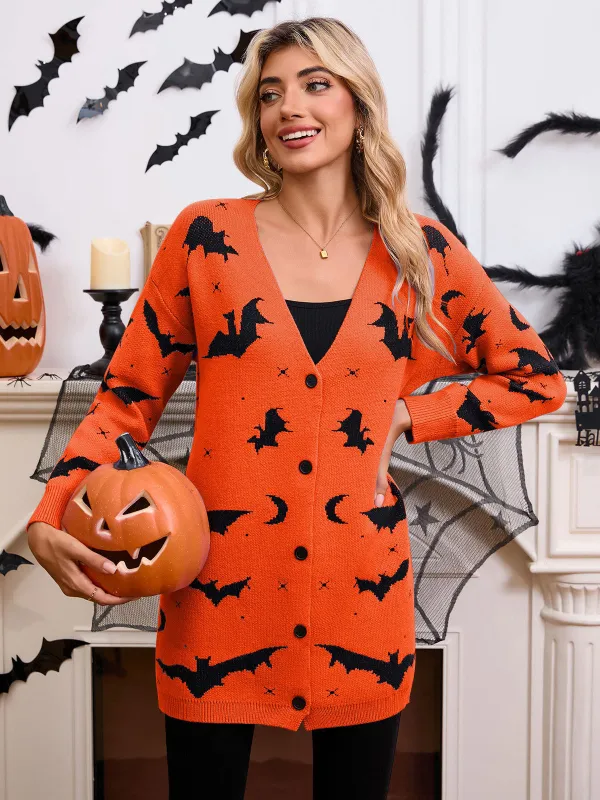 1970s Bat Moon Print Halloween Long Cardigan made by Retro Stage