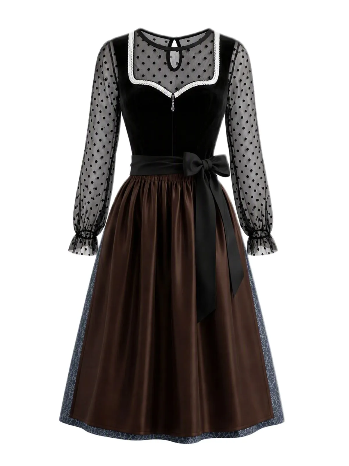 3PCS 1950s Polka Dot Mesh Crop Top & Contrast Trim Dress With Apron sold by Retro Stage product image thumbnail 2