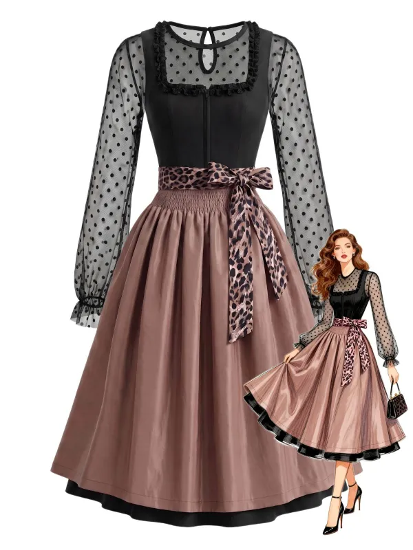 3PCS 1950s Polka Dot Crop Top & Dress With Leopard Apron made by Retro Stage