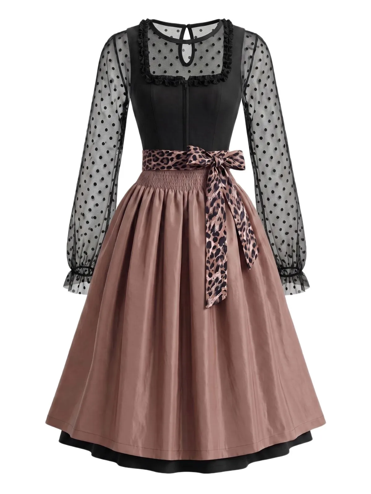 3PCS 1950s Polka Dot Crop Top & Dress With Leopard Apron sold by Retro Stage product image thumbnail 2