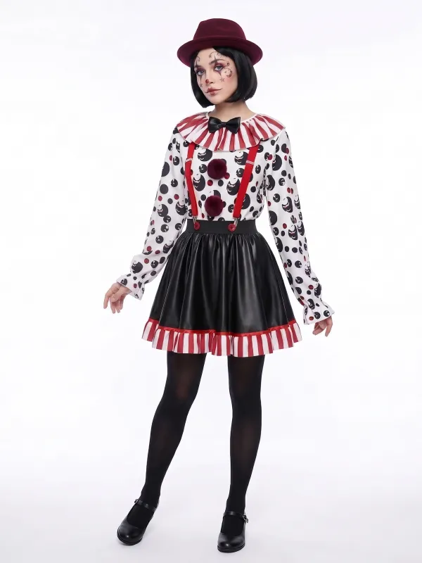 Red & Black 1950s Halloween Clown Cosplay Costume Set made by Retro Stage