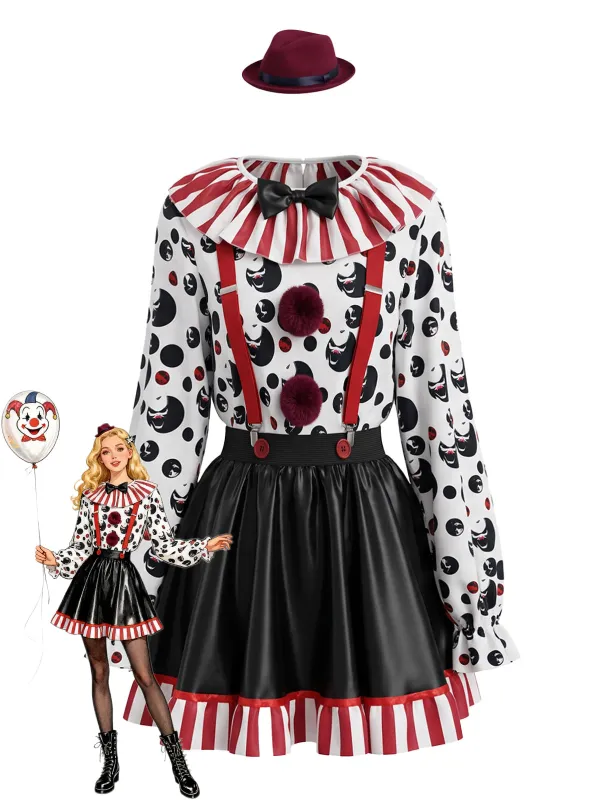 Red & Black 1950s Halloween Clown Cosplay Costume Set made by Retro Stage