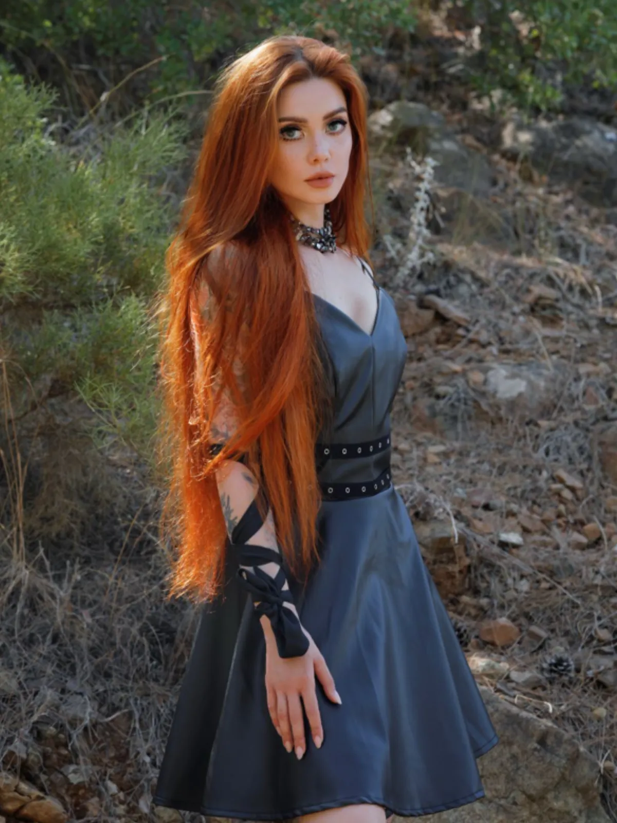 Black 1950s Faux Leather Waist Sleeveless Dress sold by Retro Stage product image thumbnail 3