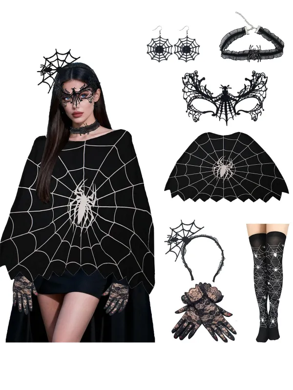 Black Halloween Spiderweb Cape Accessory Set made by Retro Stage