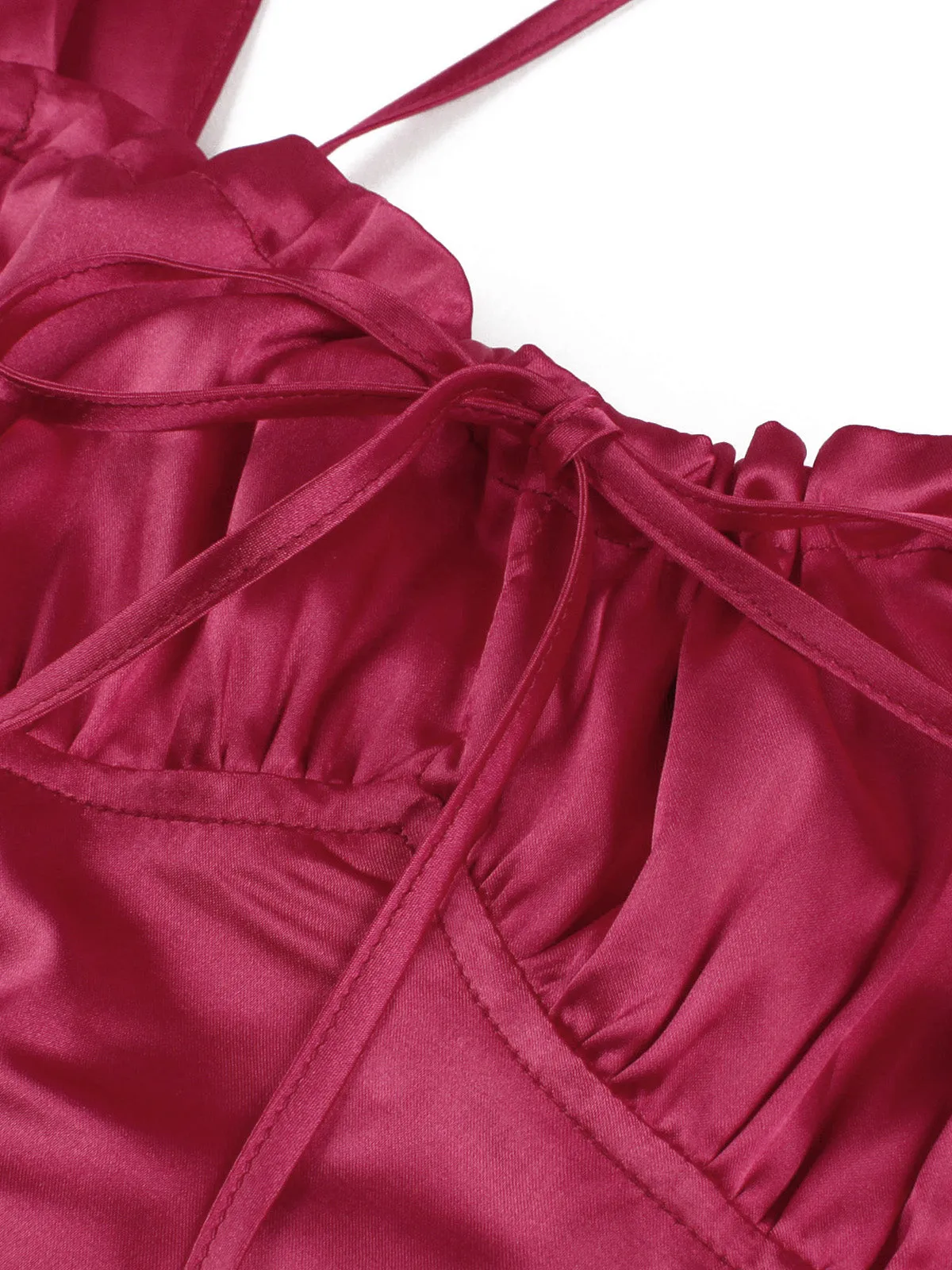 Red 1940s Square Neck Puff Corset Midi Dress sold by Retro Stage product image thumbnail 4