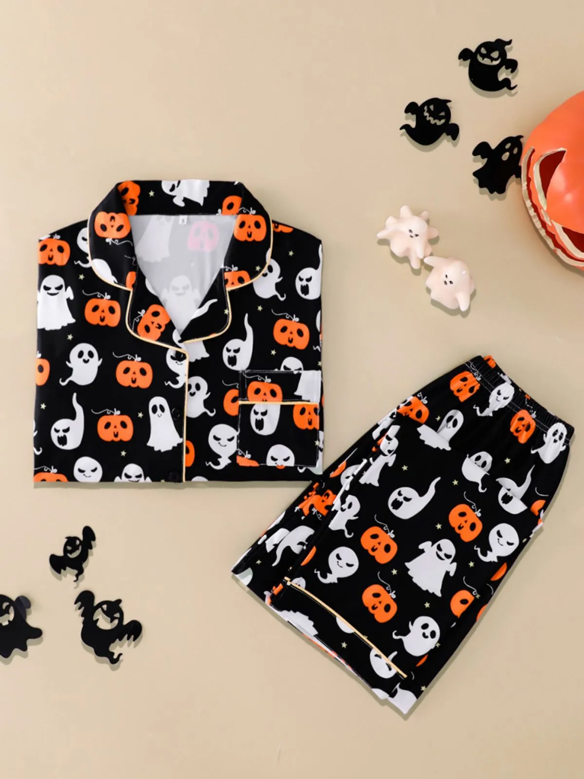 Multicolor 1940s Halloween Ghost Long Sleeve Pajama Set sold by Retro Stage product image thumbnail 5