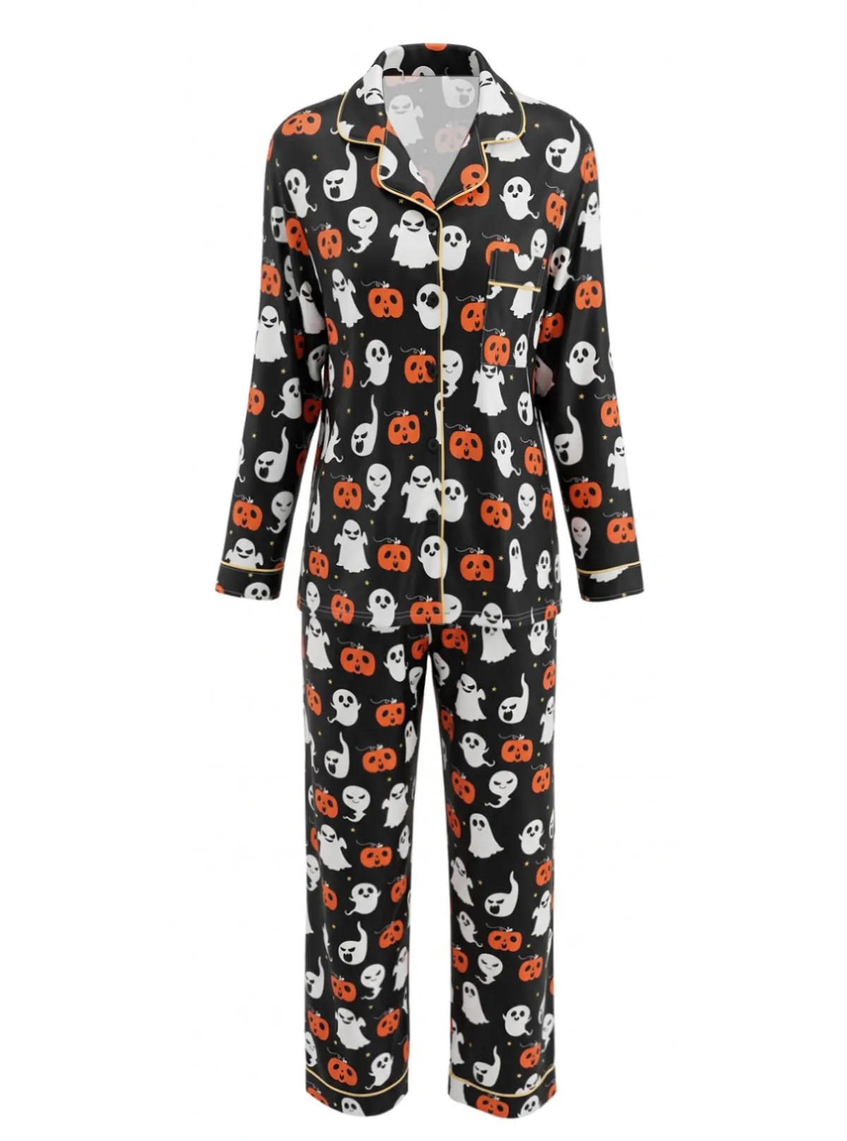 Multicolor 1940s Halloween Ghost Long Sleeve Pajama Set sold by Retro Stage product image thumbnail 3