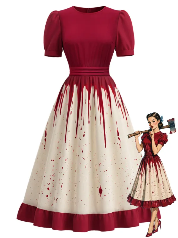 [Pre-Sale] Red & White 1950s Blood Drip Print Halloween Dress made by Retro Stage