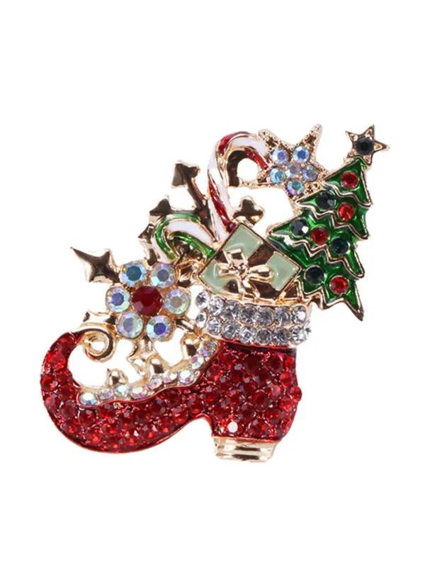 Retro Christmas Boots Rhinestone Brooch made by Retro Stage