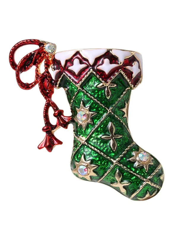 Retro Christmas Sock Rhinestone Brooch made by Retro Stage