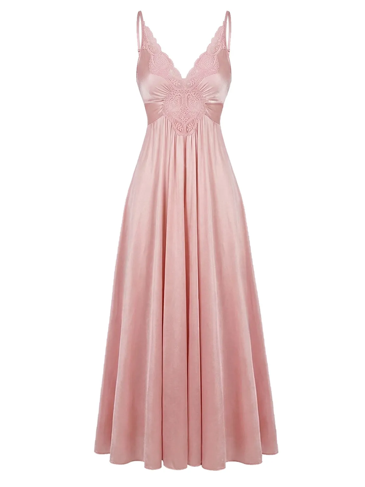 Pink 1930s Lace Satin Solid Nightgown sold by Retro Stage product image thumbnail 2