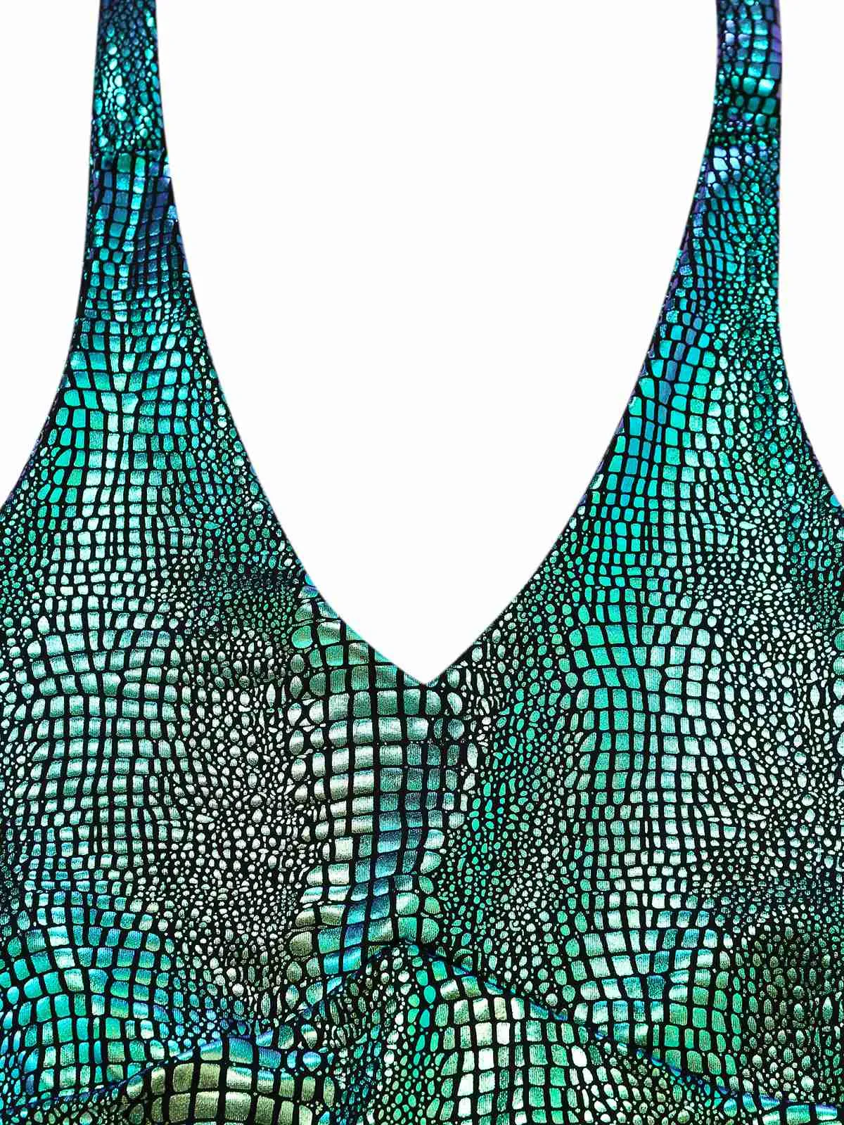 Blue 1960s Halter Metallic Iridescent Flared Jumpsuit sold by Retro Stage product image thumbnail 5