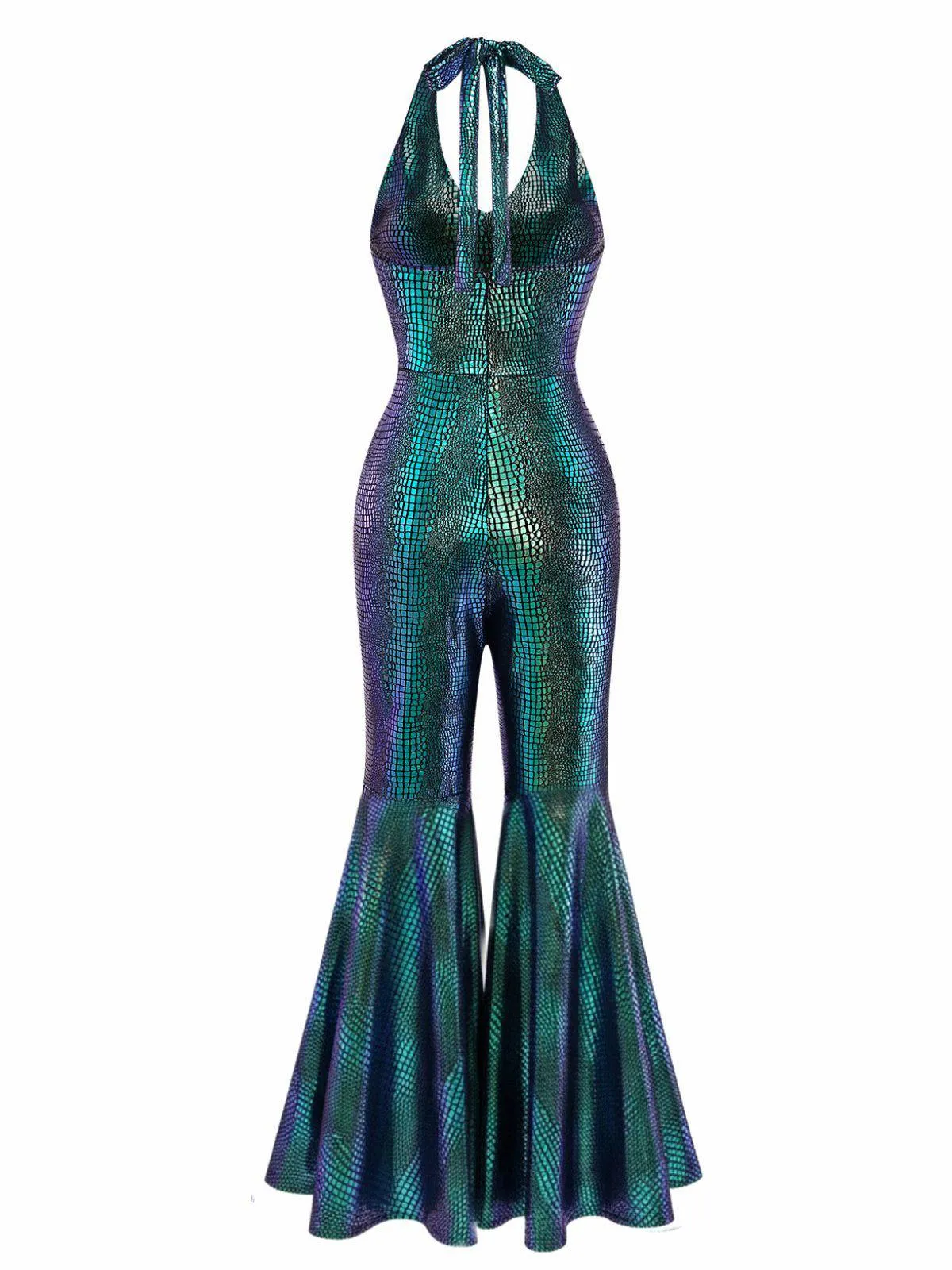 Blue 1960s Halter Metallic Iridescent Flared Jumpsuit sold by Retro Stage product image thumbnail 4