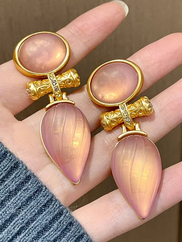 Rose Gold Vintage Water Drop Stripe Earrings made by Retro Stage