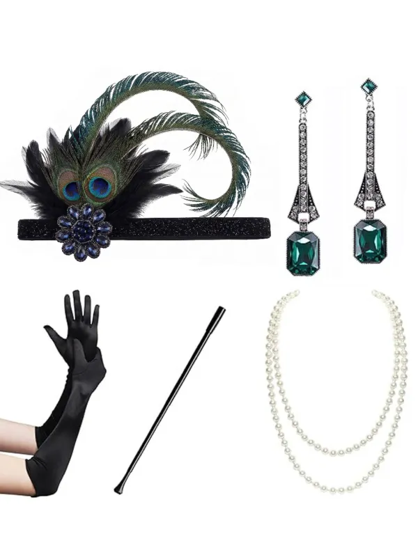 1920s Great Gatsby Flapper Peacock Feather Costume Accessory Set made by Retro Stage