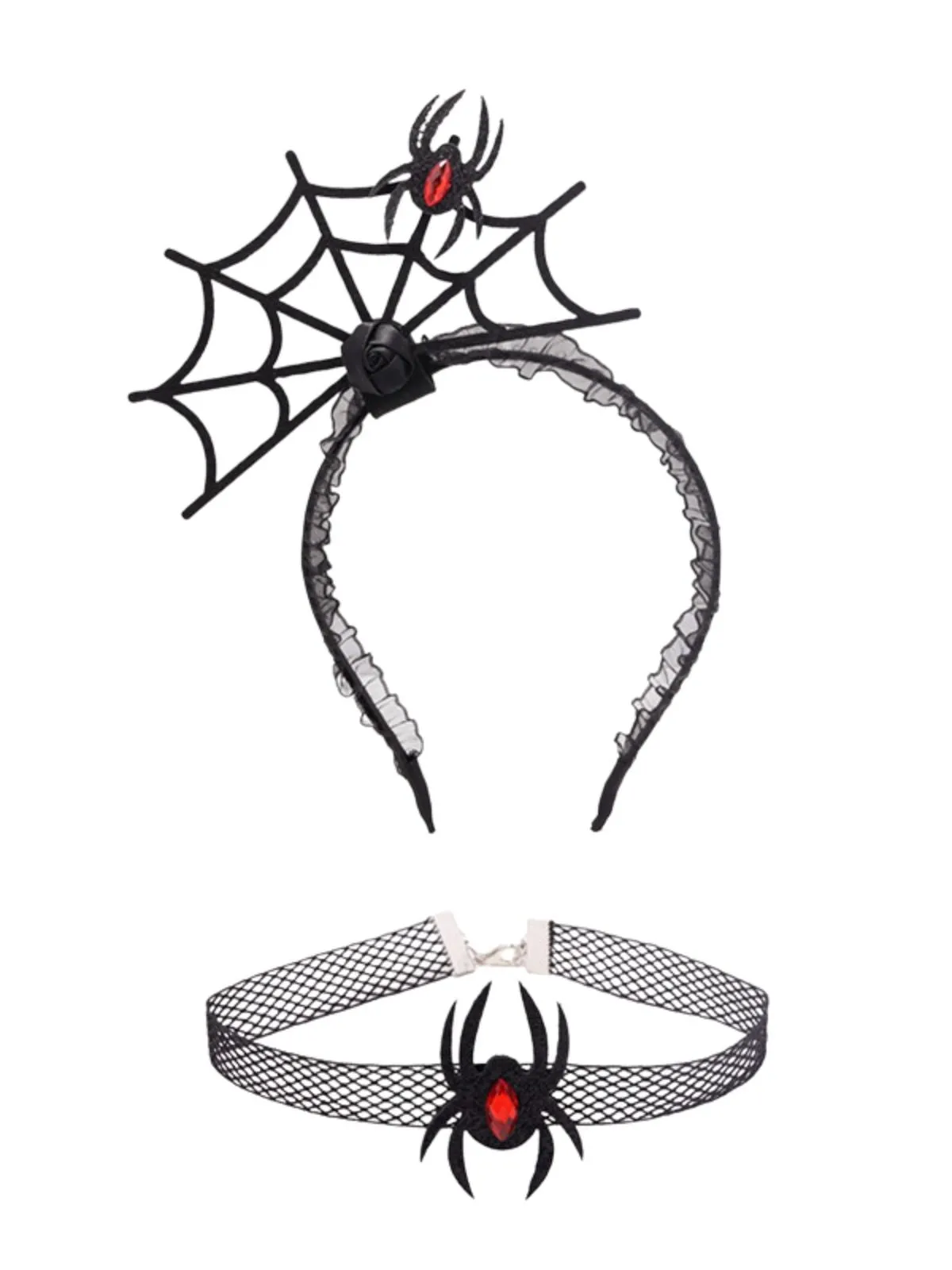 Goth Halloween Spider Web Headband & Mesh Choker Set sold by Retro Stage