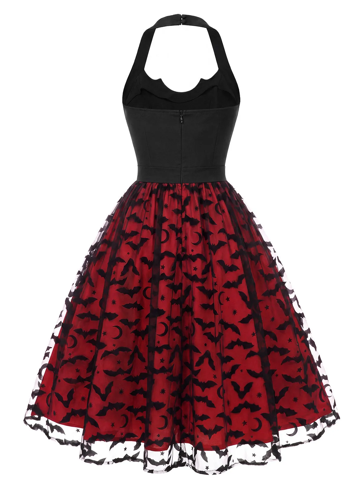 Red & Black 1950s Halter Halloween Bat Tulle Bow Dress sold by Retro Stage product image thumbnail 4