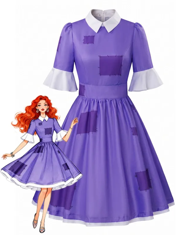 Purple 1950s Patchwork Peter Pan Collar Halloween Dress made by Retro Stage