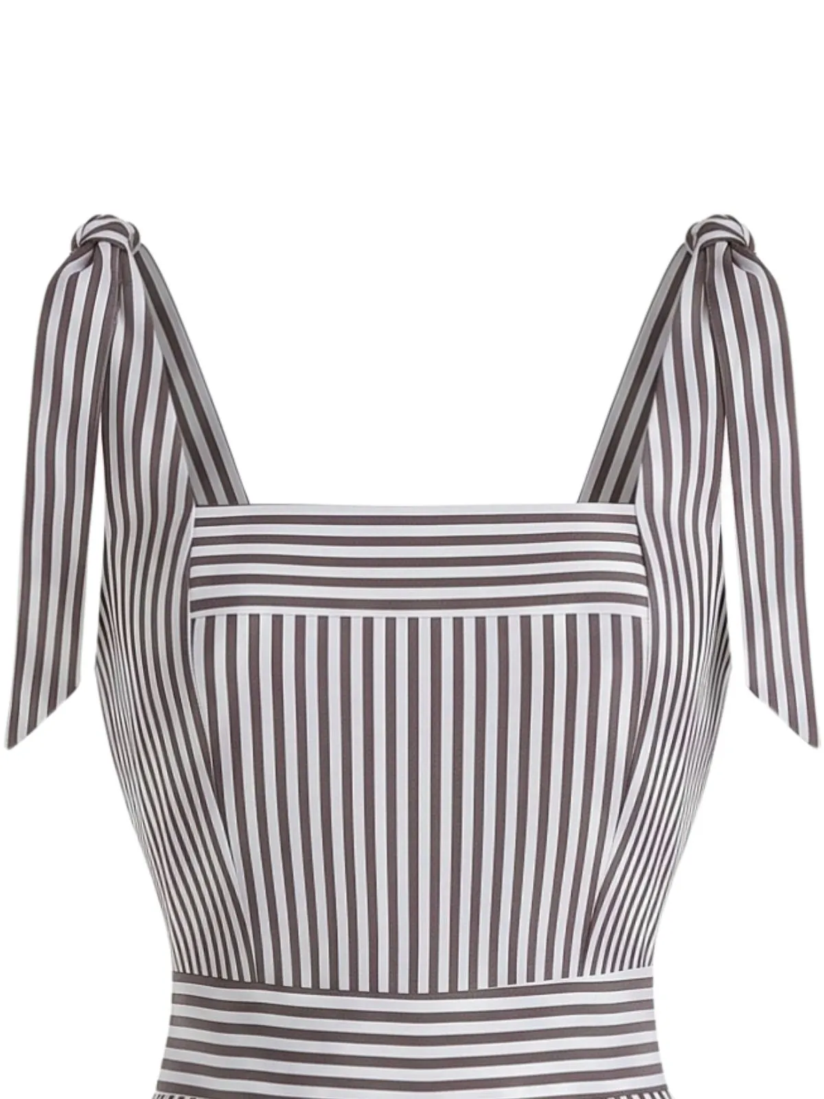 Grey 1940s Stripe Sleeveless Shoulder Tie Waist Wide Leg Jumpsuit sold by Retro Stage product image thumbnail 4