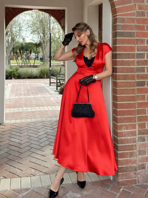 1930s Solid Deep V-Neck Satin Dress made by Retro Stage