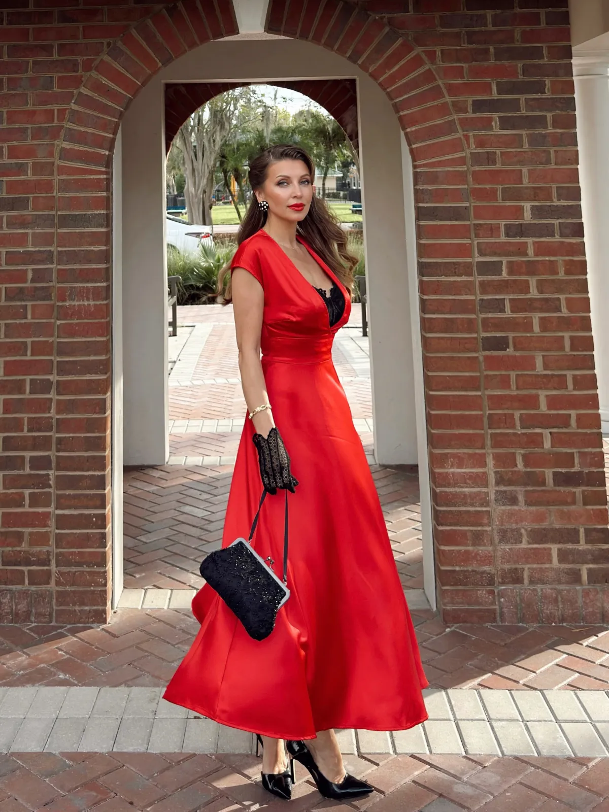 1930s Solid Deep V-Neck Satin Dress sold by Retro Stage product image thumbnail 2