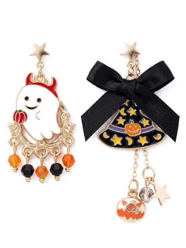 Orange & Black Halloween Ghost Witch's Hat Earrings made by Retro Stage