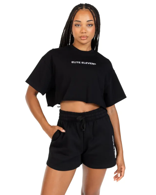 Women's Cropped Registered Tee - Black sold by Elite Eleven