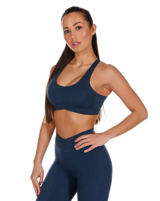 Cross Over Sports Bra - Navy Blue sold by Elite Eleven