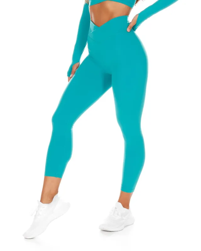 7/8 Cross Over Leggings - Teal sold by Elite Eleven