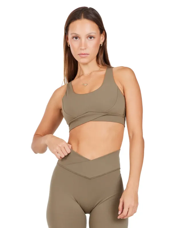 Cross Over Sports Bra - Dusty Khaki sold by Elite Eleven