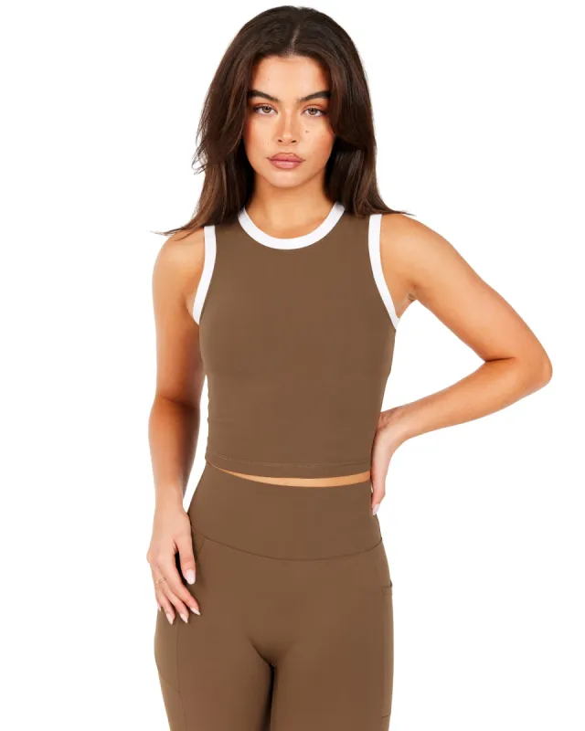 Aura Ringer Tank - Cafe Latte / White sold by Elite Eleven