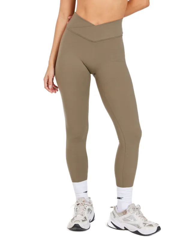 Cross Over Leggings - Dusty Khaki sold by Elite Eleven