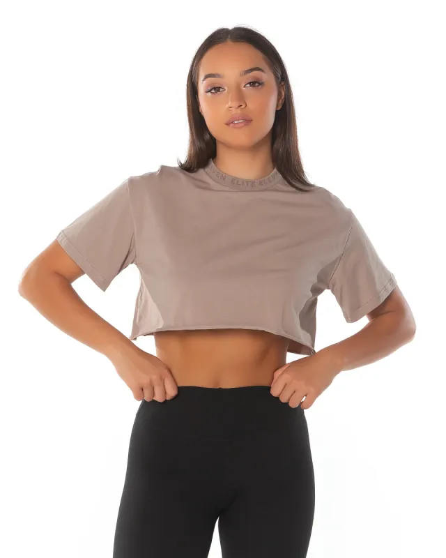 Boyfriend Ribbed Collar T-shirt - Light Brown sold by Elite Eleven