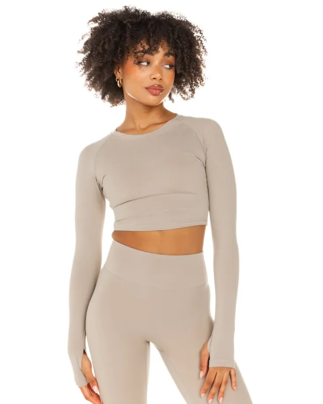 Aura Crop Long Sleeve - Vintage Khaki sold by Elite Eleven