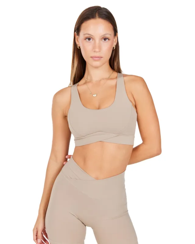 Cross Over Sports Bra - Vintage Khaki sold by Elite Eleven