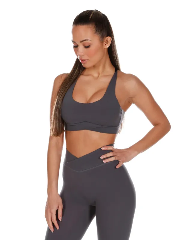 Cross Over Sports Bra - Charcoal sold by Elite Eleven