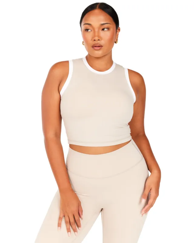 Aura Ringer Tank - Oat Latte / White sold by Elite Eleven