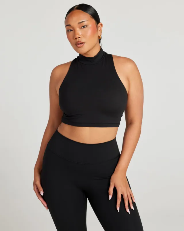 Aura Mock Neck Tank - Black sold by Elite Eleven