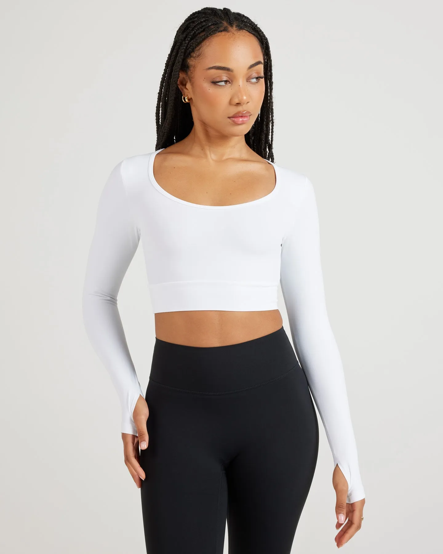 Airey Scoop Crop Long Sleeve - White sold by Elite Eleven