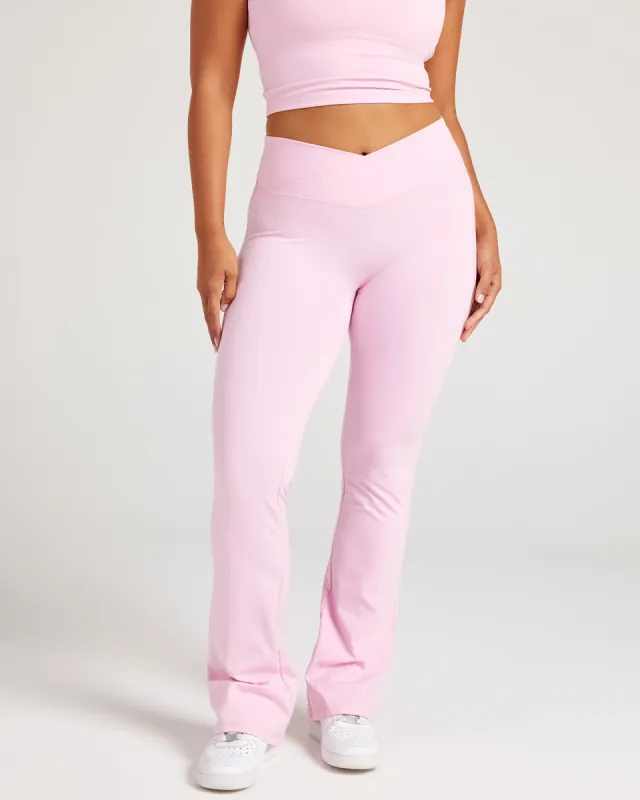 Cross Over Flare Leggings - Candy Pink sold by Elite Eleven