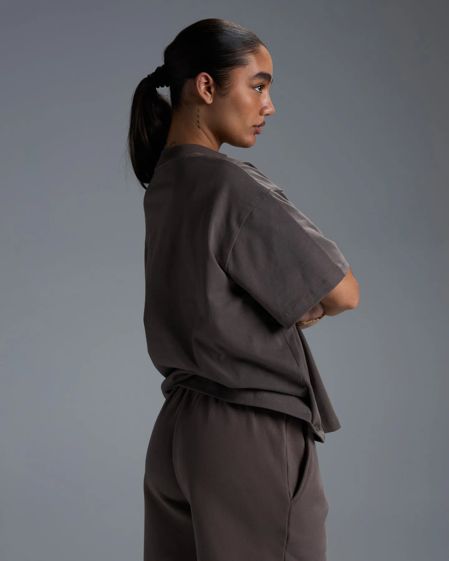 Women's Premium Oversized Cotton Boxy Tee - Dark Taupe sold by Elite Eleven product image thumbnail 2