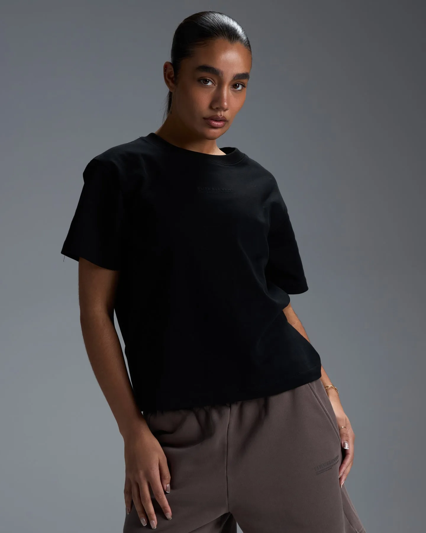 Women's Premium Cotton Boxy Tee - Black sold by Elite Eleven