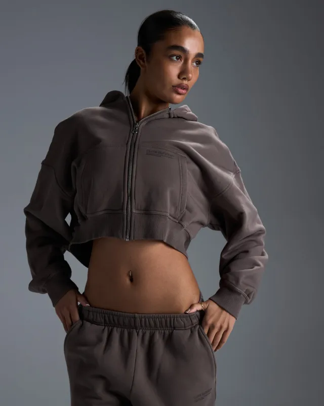 Premium Heavyweight Cropped Zip Through - Dark Taupe made by Elite Eleven