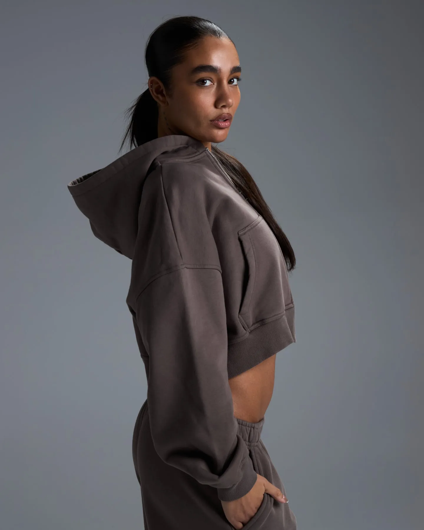 Premium Heavyweight Cropped Zip Through - Dark Taupe sold by Elite Eleven product image thumbnail 4