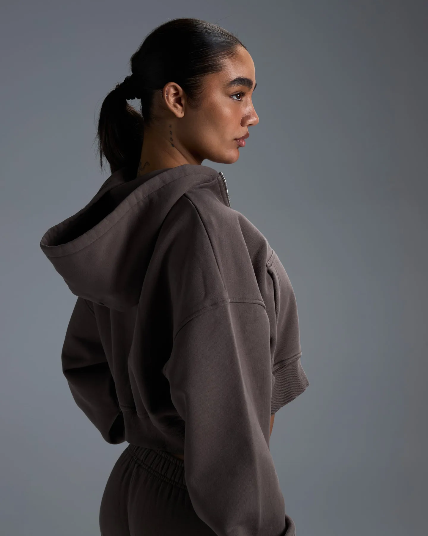 Premium Heavyweight Cropped Zip Through - Dark Taupe sold by Elite Eleven product image thumbnail 2