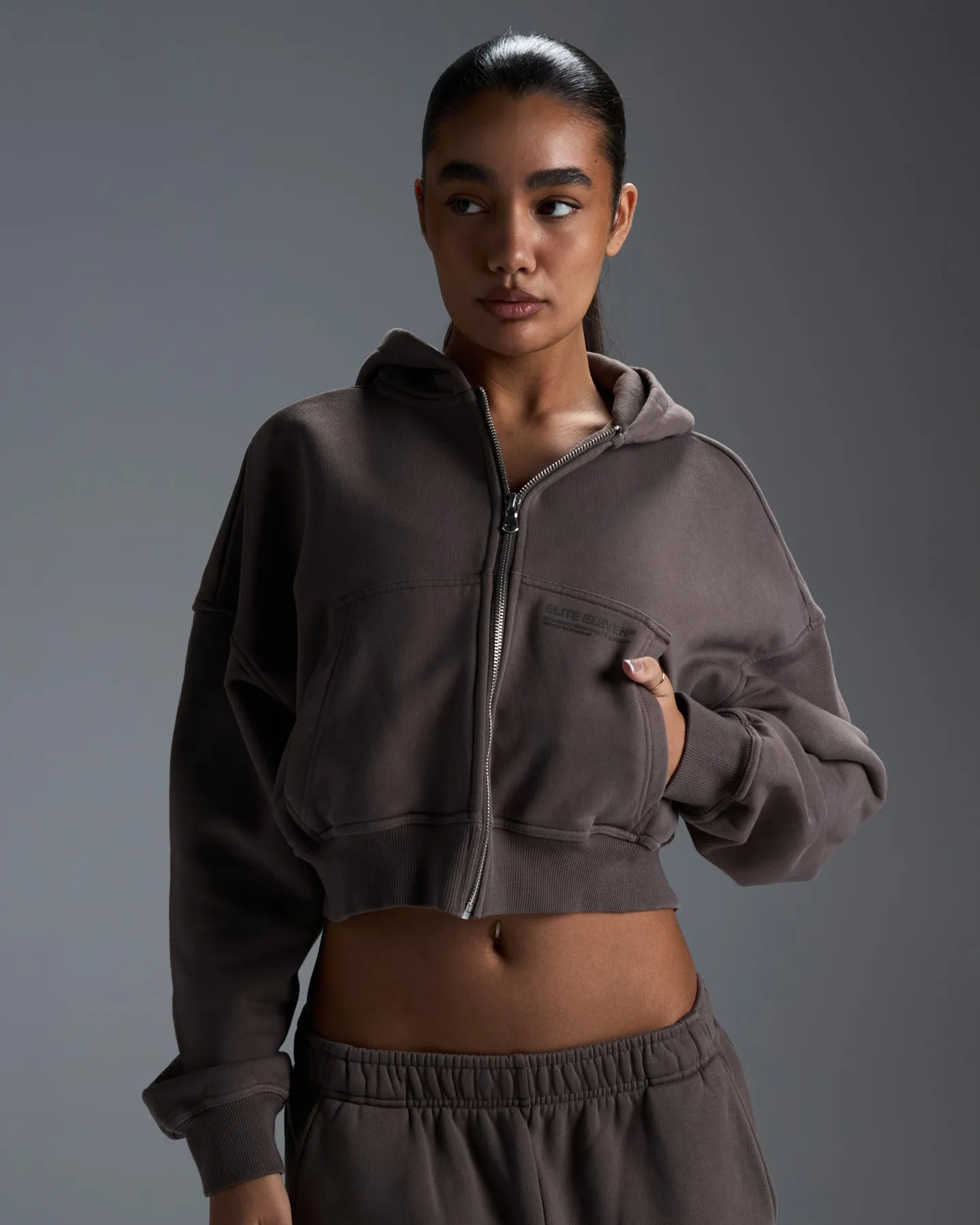 Premium Heavyweight Cropped Zip Through - Dark Taupe sold by Elite Eleven product image thumbnail 3